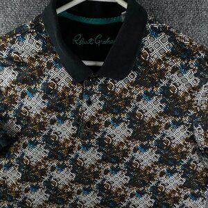 Robert Graham Men Short Sleeve Polo Shirt Geometric Medium Classic Fit Colorful